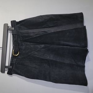 VINTAGE 80's 90's Forenza High Waist Leather Soild Brass Woven Belt Black Shorts